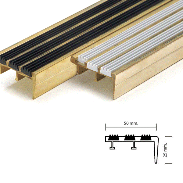 จมูกบันไดทองเหลือง ท็อป METAL STAIR NOSING สอดเส้นยาง