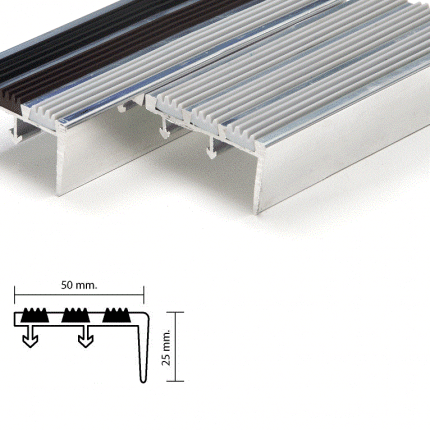 จมูกบันไดอลูมิเนียม ท็อป METAL STAIR NOSING สอดเส้นยาง x