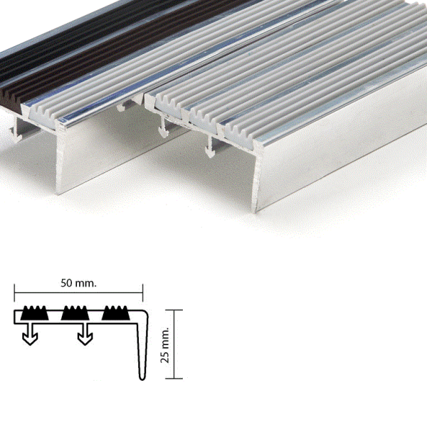 จมูกบันไดอลูมิเนียม ท็อป METAL STAIR NOSING สอดเส้นยาง