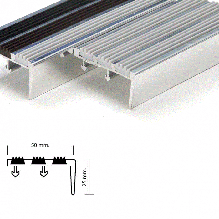 จมูกบันไดอลูมิเนียม ท็อป METAL STAIR NOSING สอดเส้นยาง