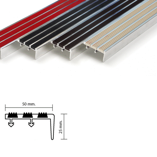 จมูกบันไดอลูมิเนียม ท็อป METAL STAIR NOSING สอดเส้นยาง1