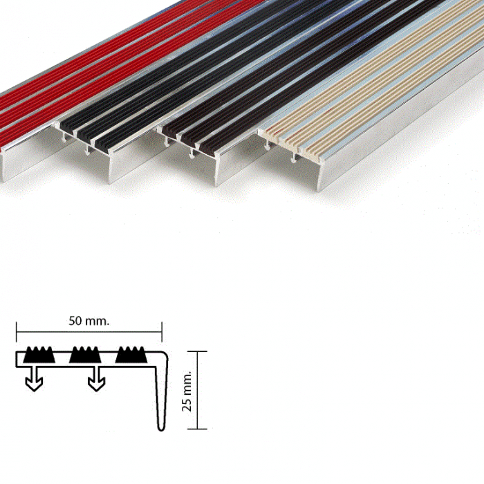 จมูกบันไดอลูมิเนียม ท็อป METAL STAIR NOSING สอดเส้นยาง1