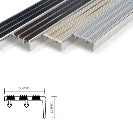 จมูกบันไดอลูมิเนียม ท็อป METAL STAIR NOSING สอดเส้นยาง x