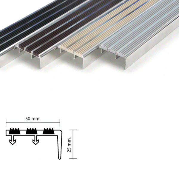 จมูกบันไดอลูมิเนียม ท็อป METAL STAIR NOSING สอดเส้นยาง2